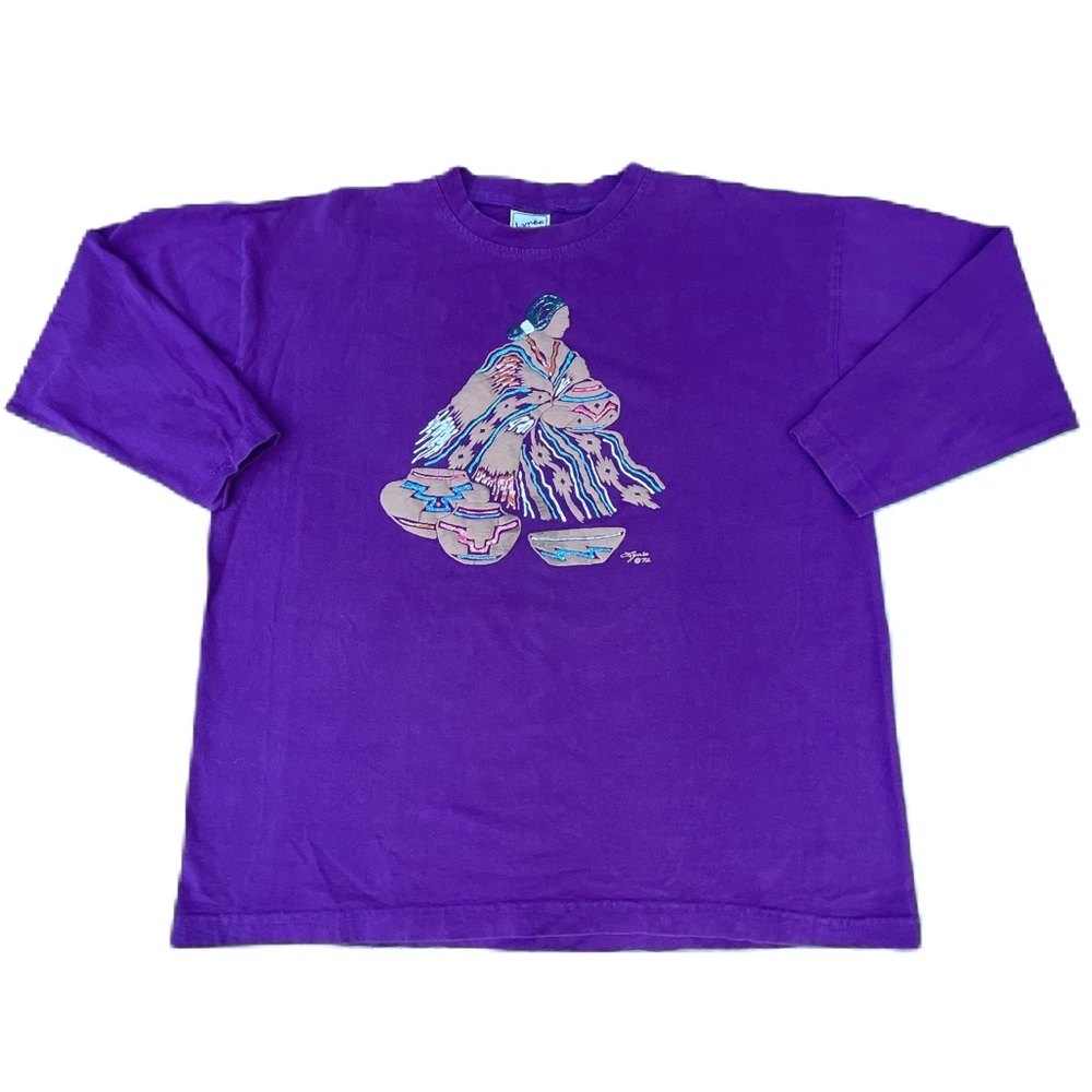 Vintage 90s Native American Purple Long Sleeve T-shirt